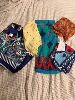 Vintage Fabric Scarf Crafting Lot 5pc Honey Silk Scrap Destash DIY